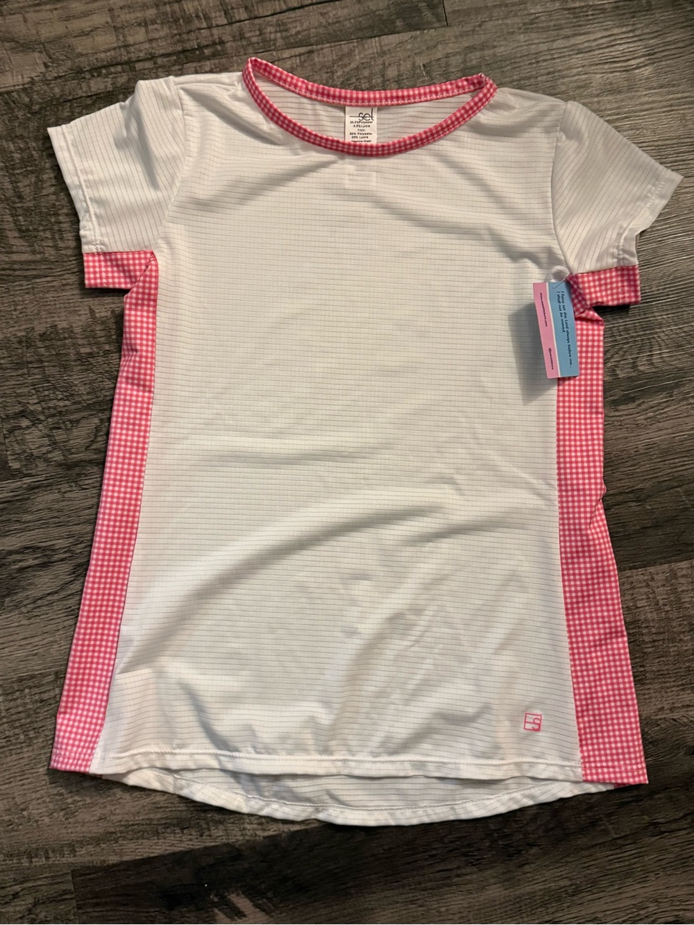 SET Active Girls XL NWT White Pink Gingham Athletic Top Breathable Sporty Prep